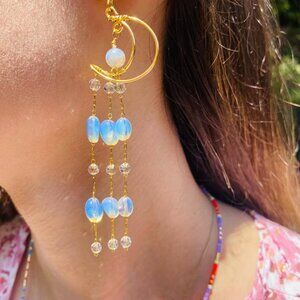 Opal drop earrings-dangle opal earrings-gold-filled earrings-Pearl earrings